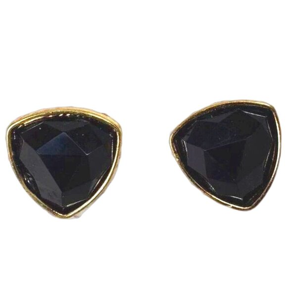 Bold Black Triangle Stud Earrings – Gold Geometric Statement Studs for Women - Picture 1 of 8